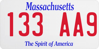 MA license plate 133AA9