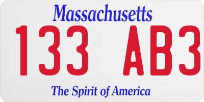 MA license plate 133AB3