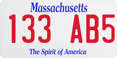 MA license plate 133AB5