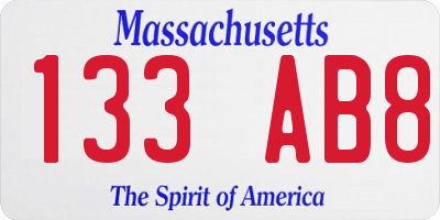 MA license plate 133AB8