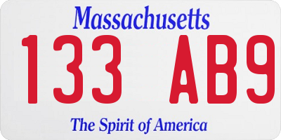 MA license plate 133AB9