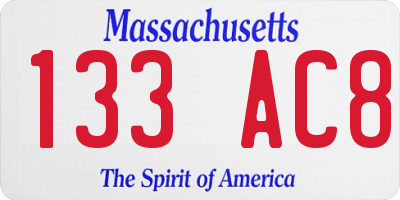 MA license plate 133AC8