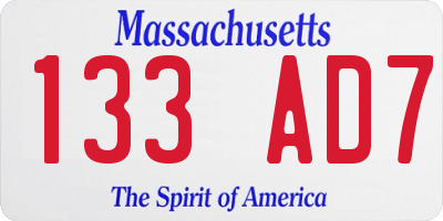 MA license plate 133AD7