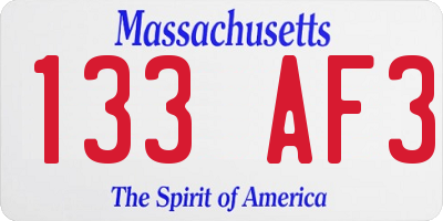 MA license plate 133AF3