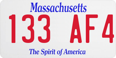 MA license plate 133AF4