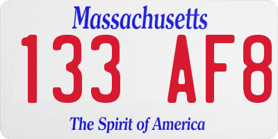 MA license plate 133AF8