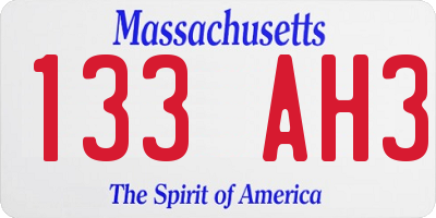 MA license plate 133AH3
