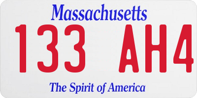MA license plate 133AH4