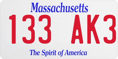 MA license plate 133AK3