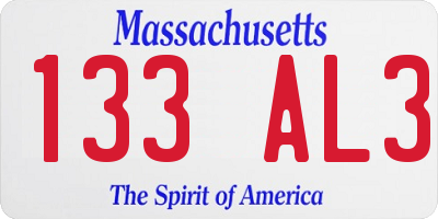 MA license plate 133AL3