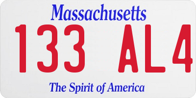MA license plate 133AL4