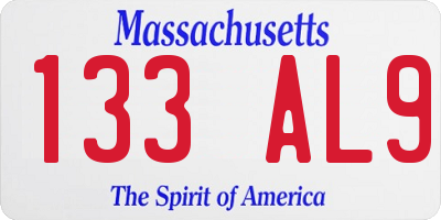 MA license plate 133AL9