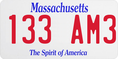 MA license plate 133AM3