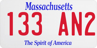 MA license plate 133AN2