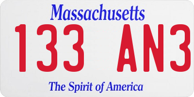 MA license plate 133AN3