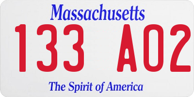 MA license plate 133AO2