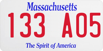 MA license plate 133AO5