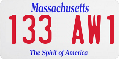 MA license plate 133AW1