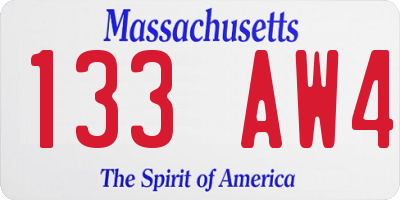 MA license plate 133AW4