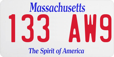 MA license plate 133AW9
