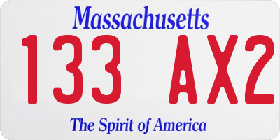 MA license plate 133AX2