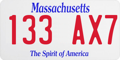 MA license plate 133AX7