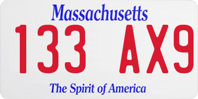 MA license plate 133AX9