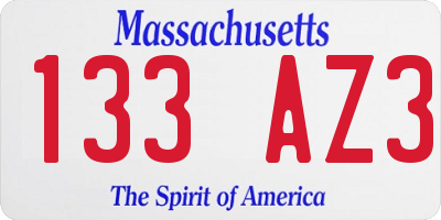 MA license plate 133AZ3
