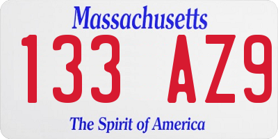 MA license plate 133AZ9