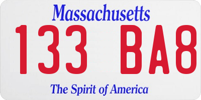 MA license plate 133BA8