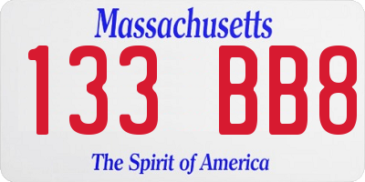 MA license plate 133BB8