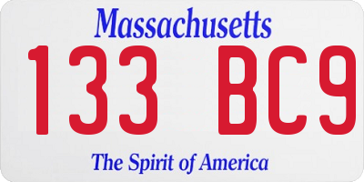 MA license plate 133BC9