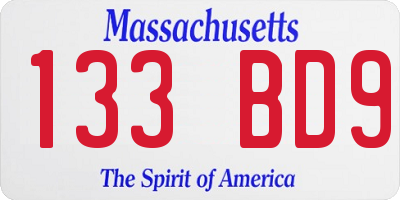 MA license plate 133BD9