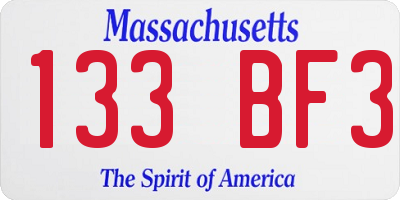 MA license plate 133BF3