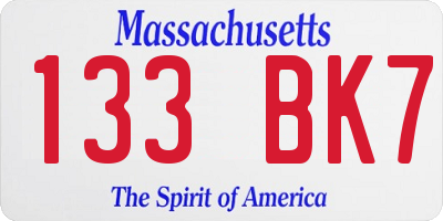 MA license plate 133BK7
