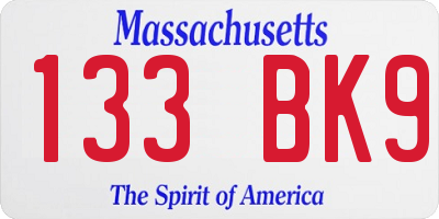 MA license plate 133BK9