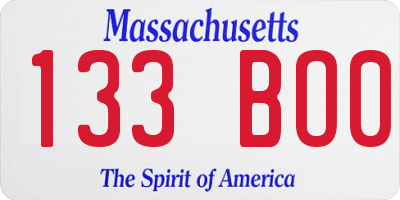 MA license plate 133BO0