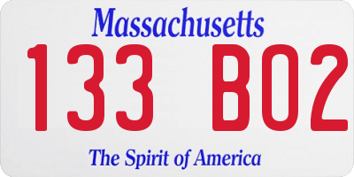MA license plate 133BO2