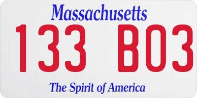MA license plate 133BO3