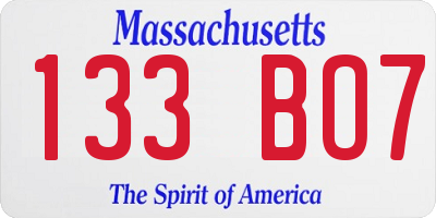 MA license plate 133BO7
