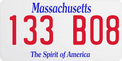 MA license plate 133BO8