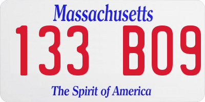 MA license plate 133BO9
