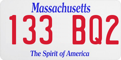 MA license plate 133BQ2