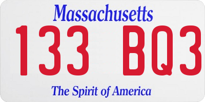 MA license plate 133BQ3