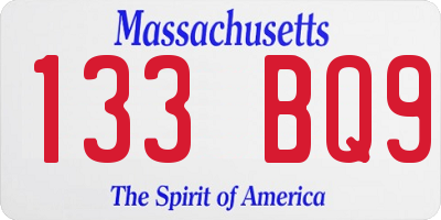 MA license plate 133BQ9
