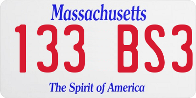 MA license plate 133BS3