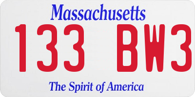 MA license plate 133BW3