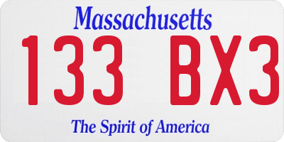 MA license plate 133BX3