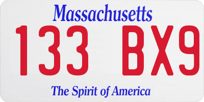 MA license plate 133BX9