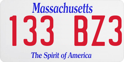 MA license plate 133BZ3